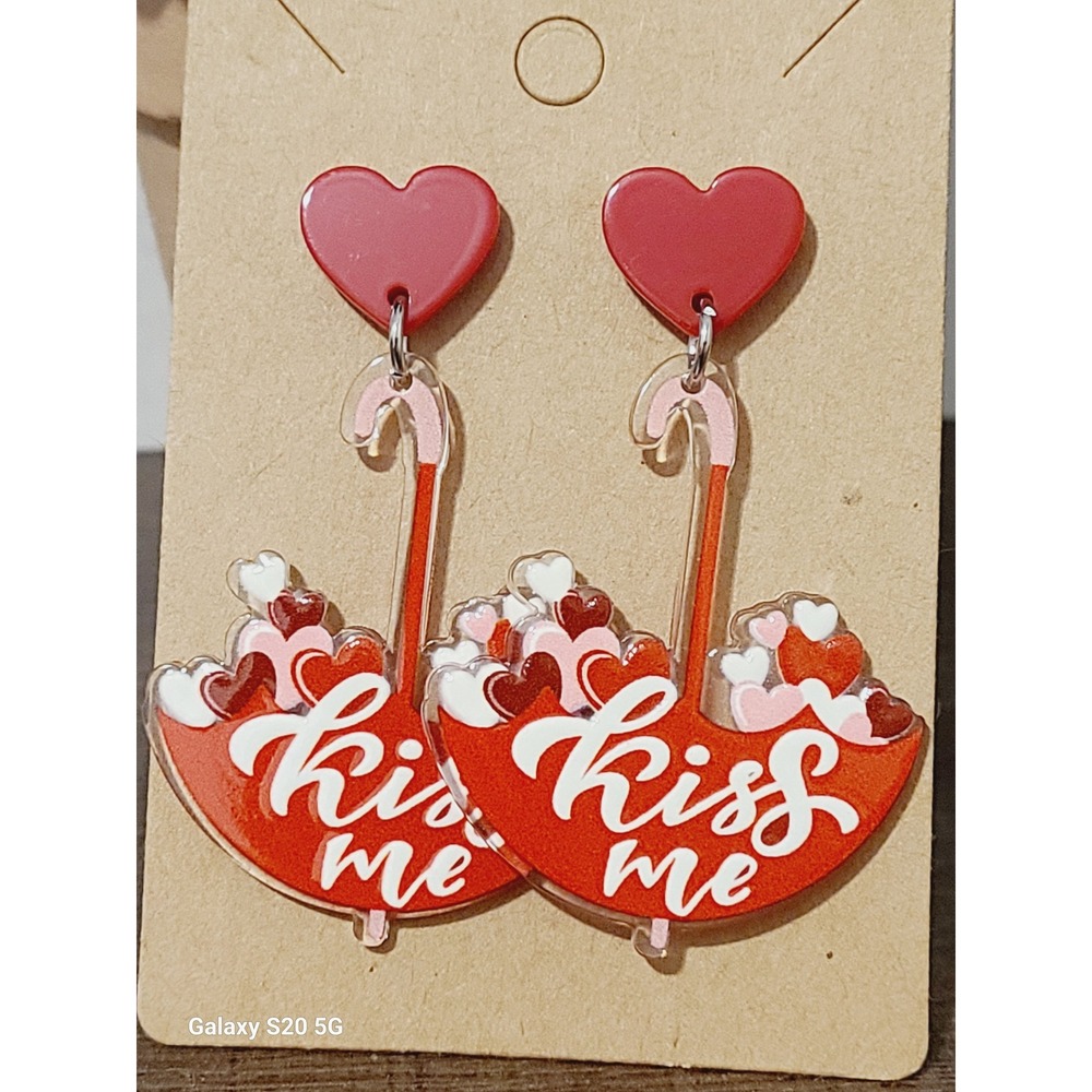 Cute‎ Kiss Me Umbrella Heart Dangle Earrings Valentine's Day Jewelry NEW Women's